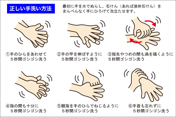 コロナウィルス感染の予防法、正しい手洗い